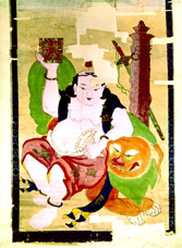 Confucius, philosophe chinois, effectuant une libation. Peinture sur soie chinoise, XVIIIème siècle. <br />
Turin, Musée d'Anthropologie.